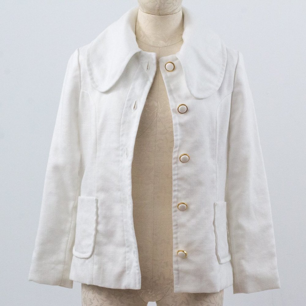 Vintage 50s 60s M Peter Pan Collar Jacket White - Picture 6 of 8
